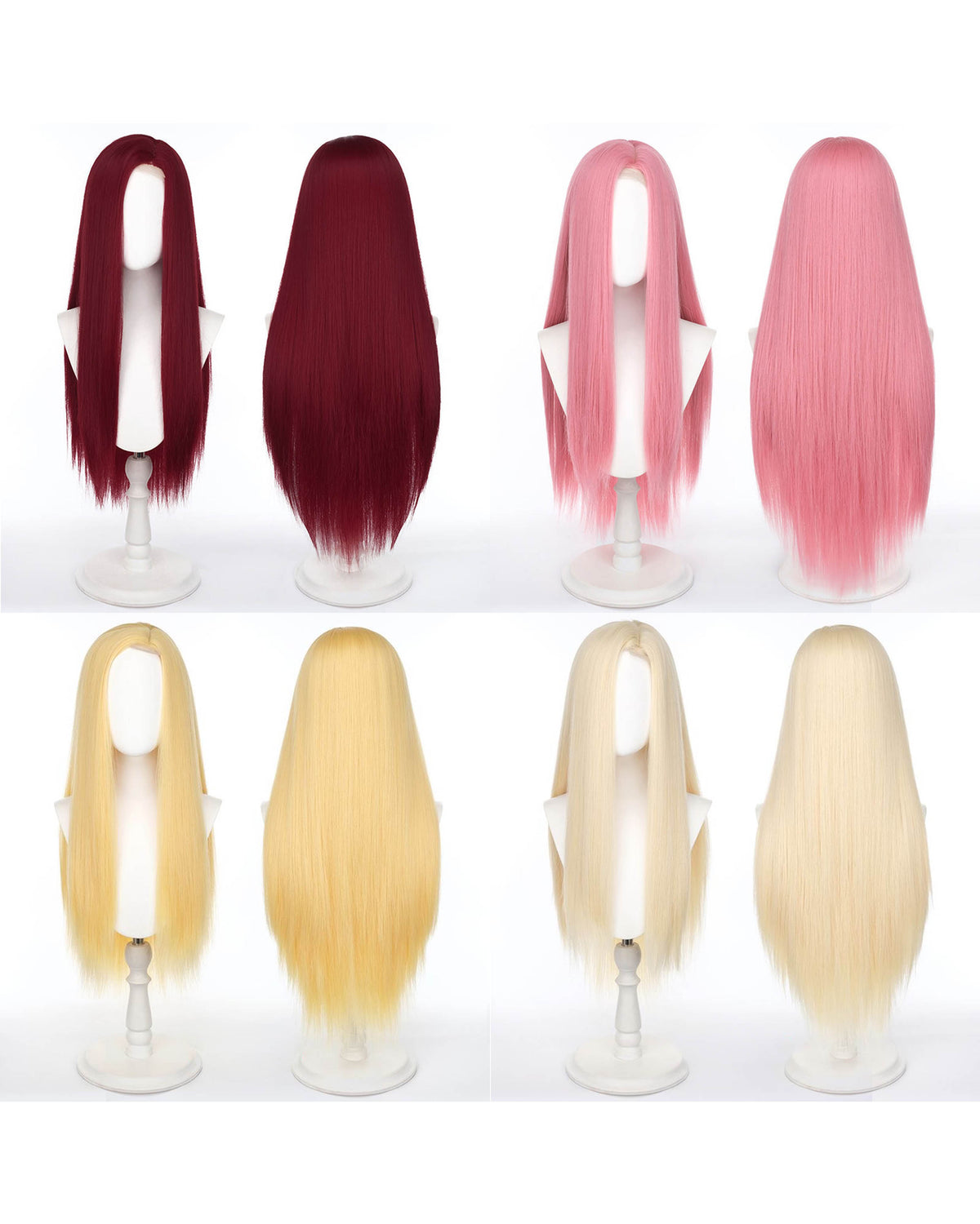 Short straight lace wig color options in red, pink, yellow and blonde